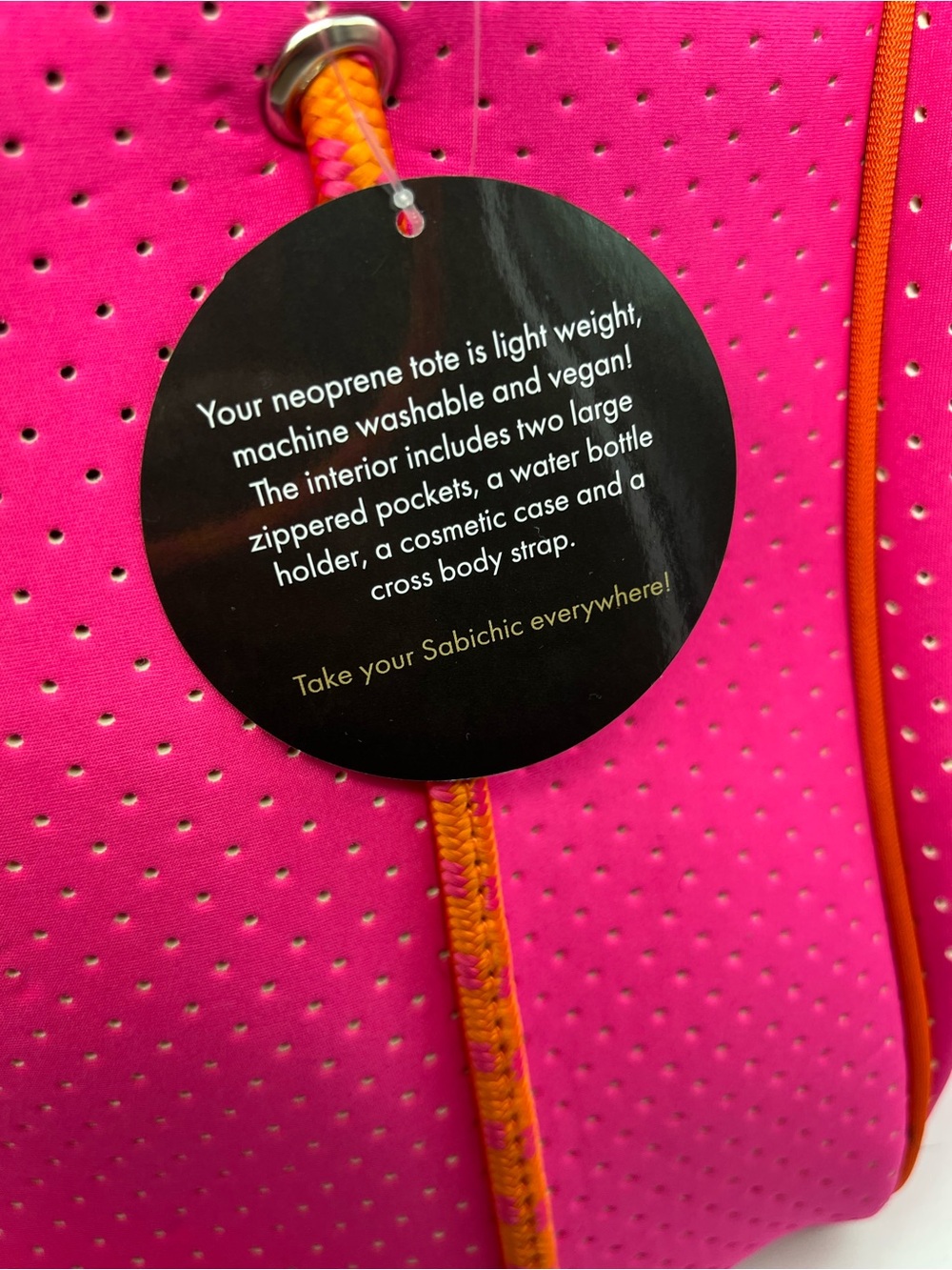 NWT BAG & BOUGIE x SABICHIC Pink Orange Perforated Neoprene Washable Tote Bag - Picture 11 of 12